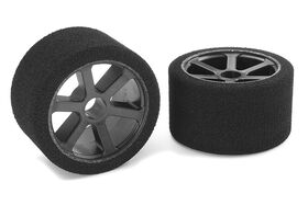 Team Corally Attack foam tires 1/12 Circuit 35 shore Double Pink Front Carbon rims (2)