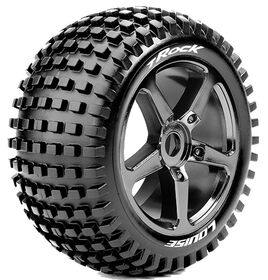Louise RC - T-Rock 1:8 Truggy Tires - Black-Chrome Spoke Wheels -  Soft - Hex 17 - (2)